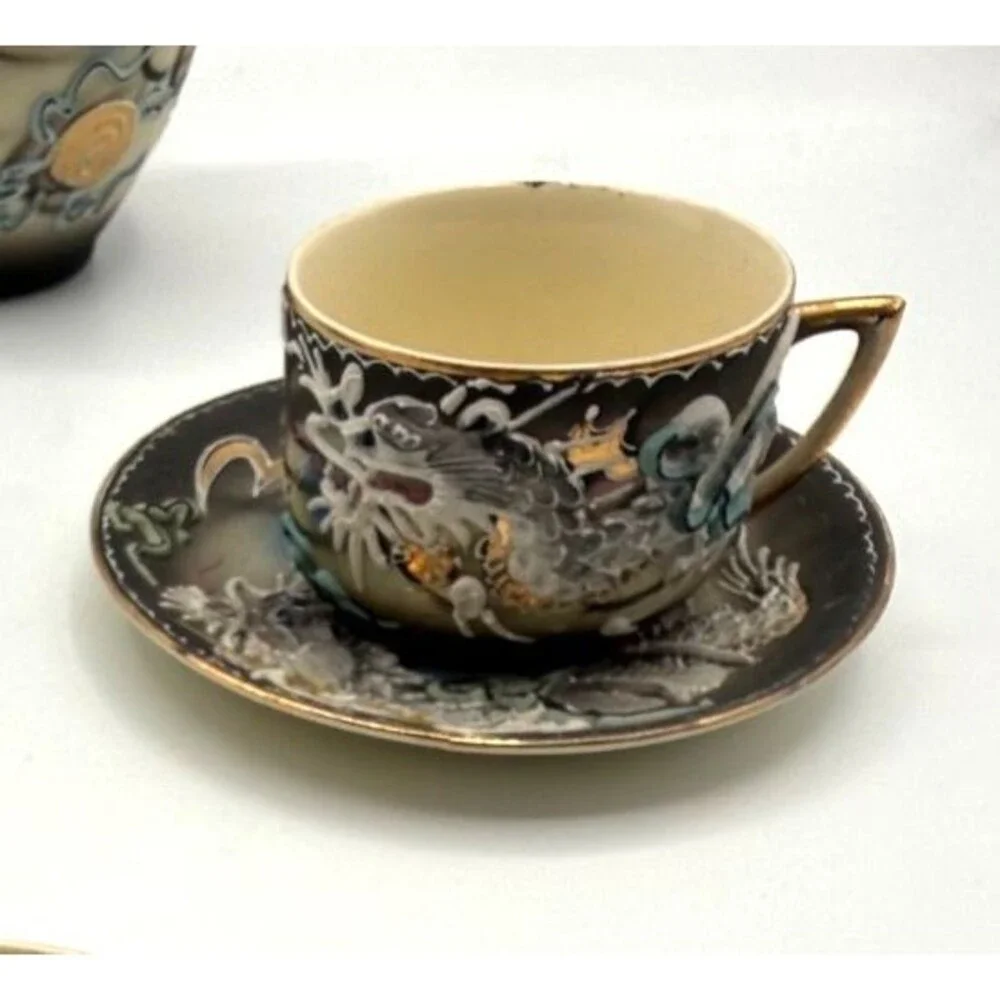 Vintage Dragon Ware Tea Set Moriage 13 Pieces Made in Japan 1940s